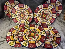Set 7 Pier 1 One Hand Painted Earthenware Salad Side Plates 9” Vallarta Red EUC