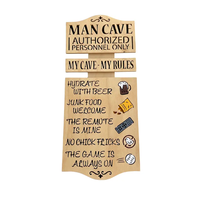Handcrafted Baltic Birch Wooden Man Cave Sign Wall Decor