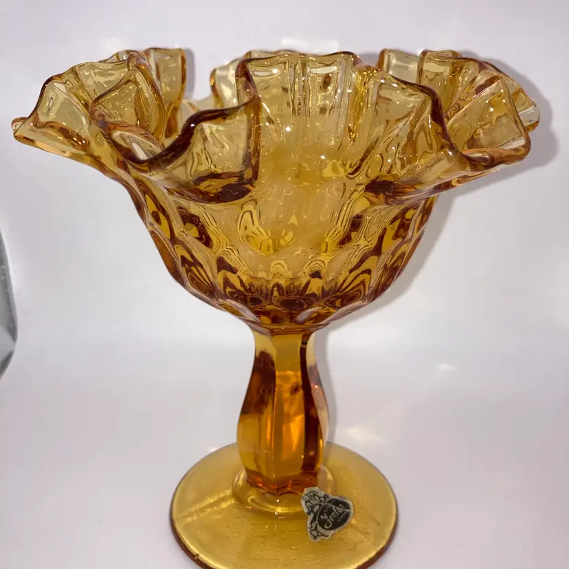Fenton Thumbprint Amber Glass Pedestal Compote! 6” Tall 5 1/2” Wide!