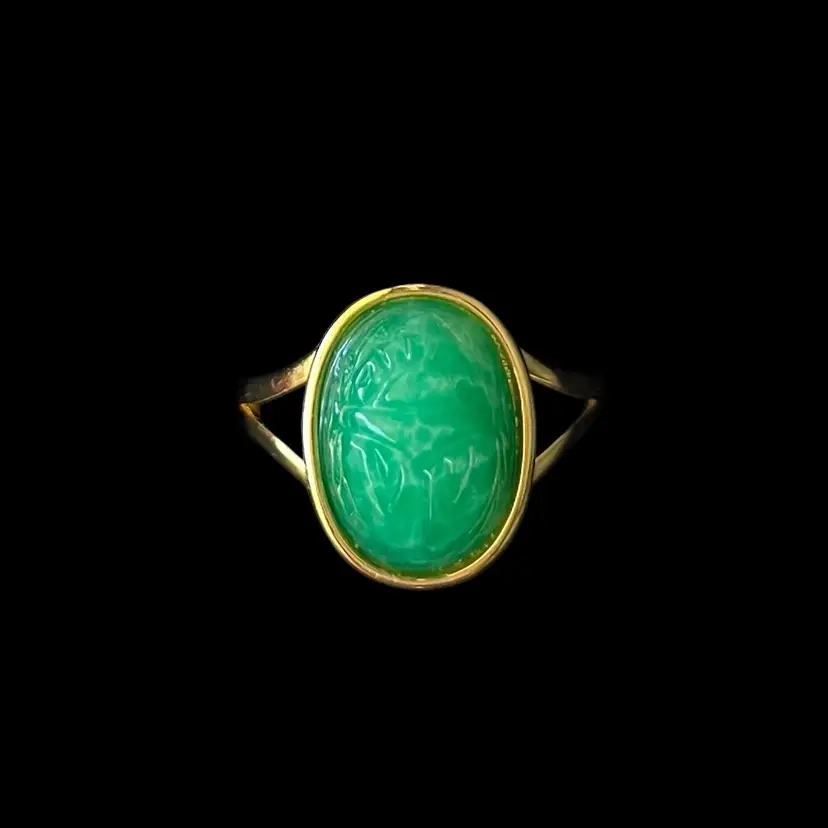 Light Green & Gold Tone Glass Scarab Beetle Ring - Vintage Cabochon - Adjustable - Designed By Me