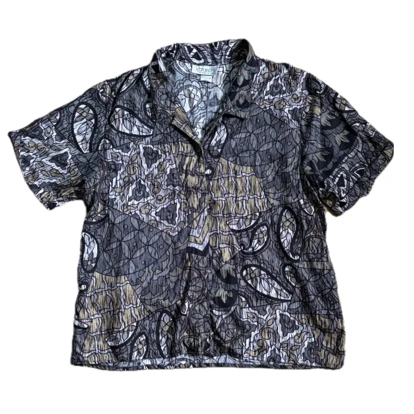 Vintage Abstract Geometric Button Down Blouse Shirt Sz L XL Art Deco Italy Made