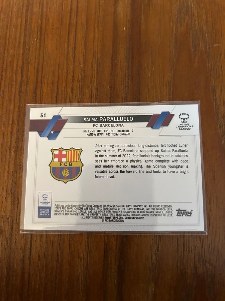 22/23 Topps Chrome UWCL Aqua Prism Refractor Salma Paralluelo FC Barcelona/Spain