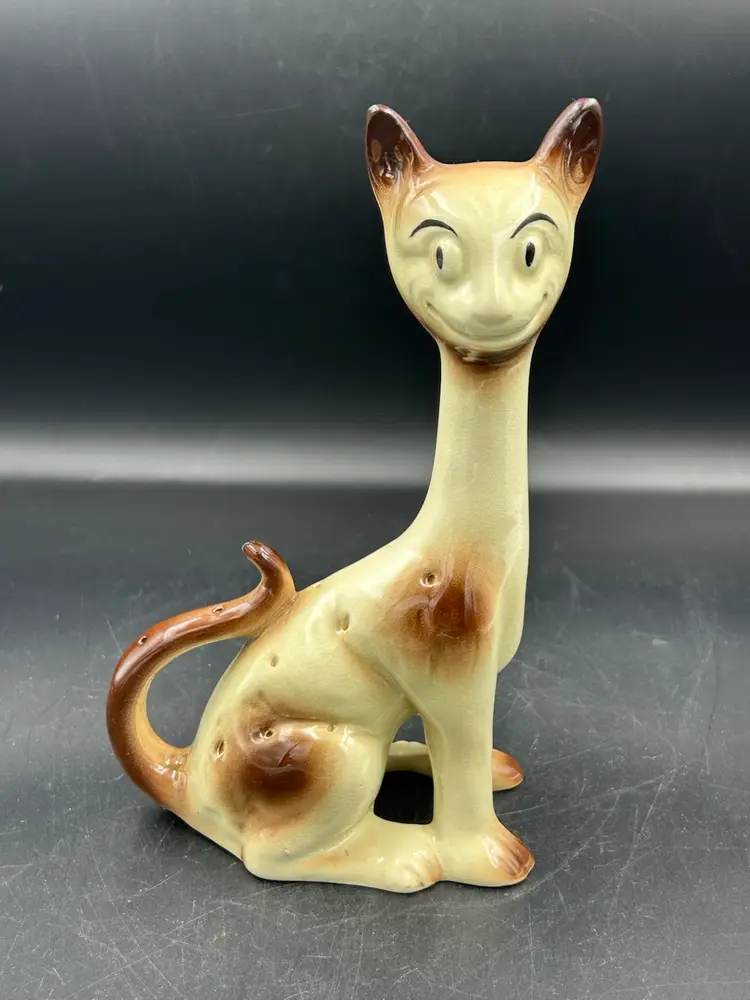 Vintage Empireware England, Brown And White Toothpick Holder, Tall Cat Figurine