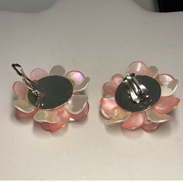 Pink Flower Clipon Earrings - 1 1/2” - Lightweight