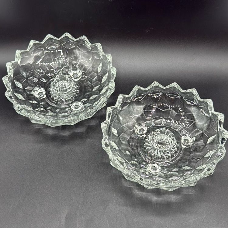 Fostoria Cubist Americana Pair Flat Taper Candle Holders