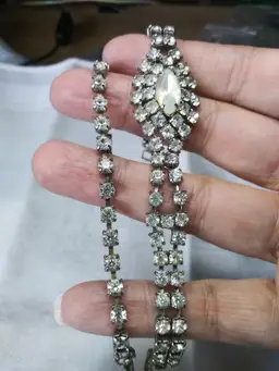 2 Vintage Rhinestones Bracelets fold over clasp clear rhinestones