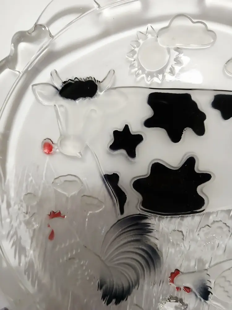 Vintage Waltherglass Germany Serving Plate with Farmyard Animals