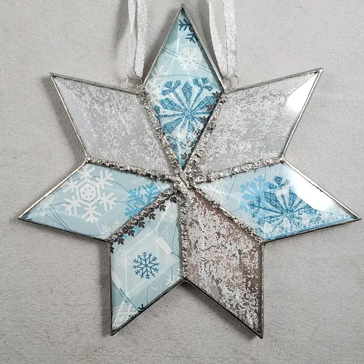 Beveled Glass 7-Point Snowflake Mixed Media Hanging Decor - 8"