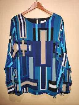 Calvin Klein Abstract Geometric Ruffled Long Sleeve Blouse Size 1X