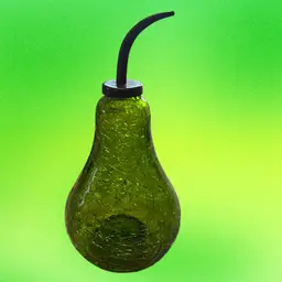 Crackle Green Glass Pear With Brass Stem