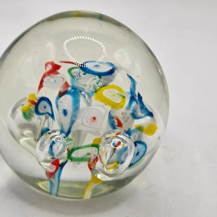 Glass Paperweight 2.5" colorful controlled bubbles Estate Find
