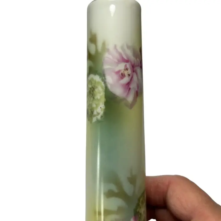 RS Germany @6” Tall @1 3/4” Base Floral Porcelain Hat Pin Holder