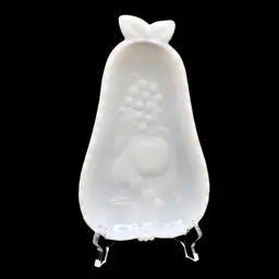 Vintage Milk Glass Pear Shaped Dish by Hazel Atlas Embossed Relish Candy Trinket