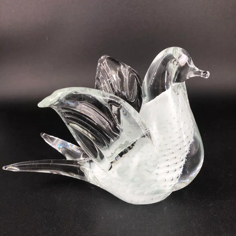 Murano Hand-Blown Art Glass Bullicante Controlled Bubbles Dove Bird