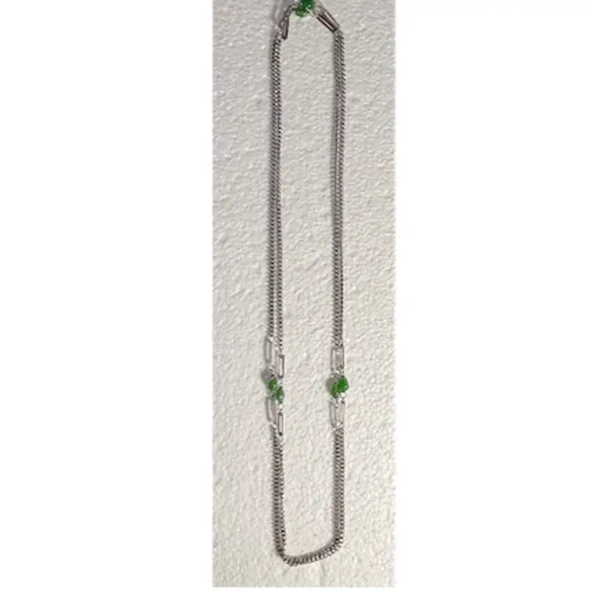 Silver toned With Green Bead Necklace