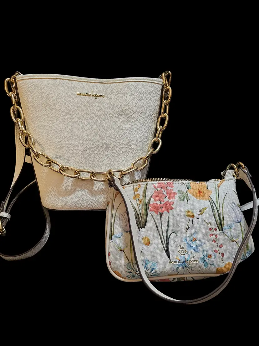 Nanette Lepore White Bucket Purse with Small Flower Purse
