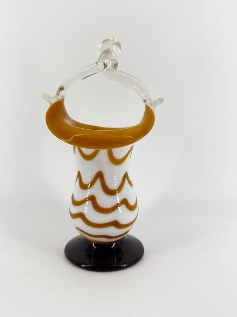 Cristales De Chihuahua Hand Blown Glass Basket Brown Swirled