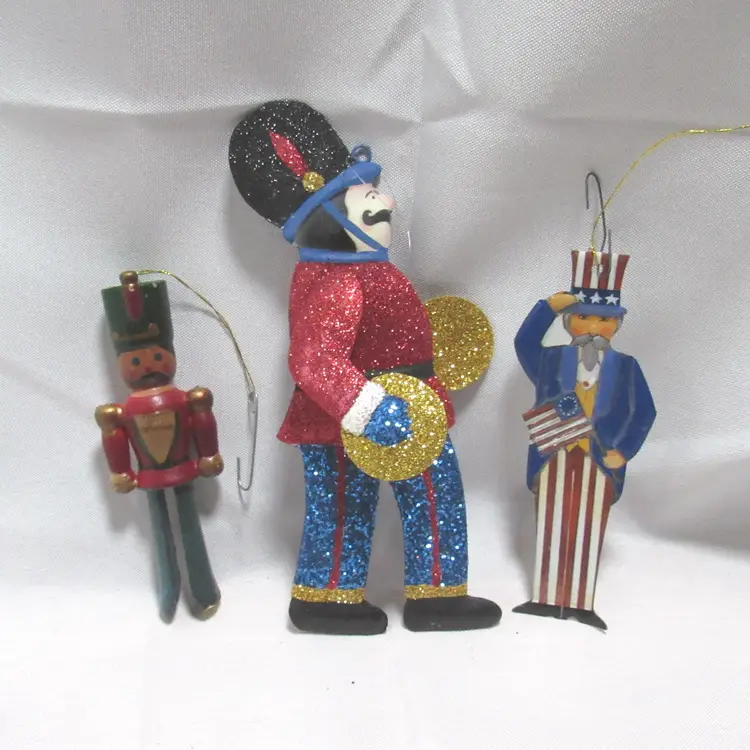 3 Assorted Soldier & Uncle Sam Christmas Ornaments