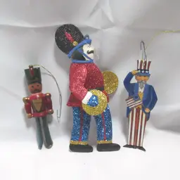 3 Assorted Soldier & Uncle Sam Christmas Ornaments