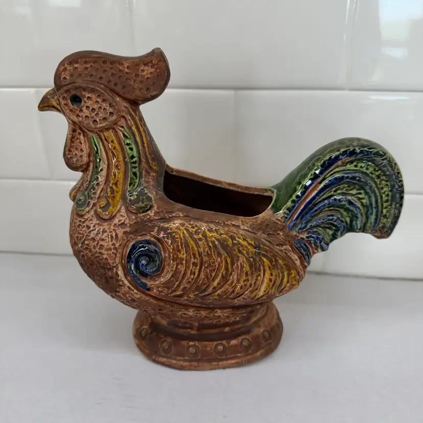 Vintage Rooster Planter Hand Painted 8" Width