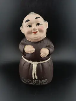 Vintage 7" Friar Monk Coin Bank Thou Shalt Not Steal Made in Japan