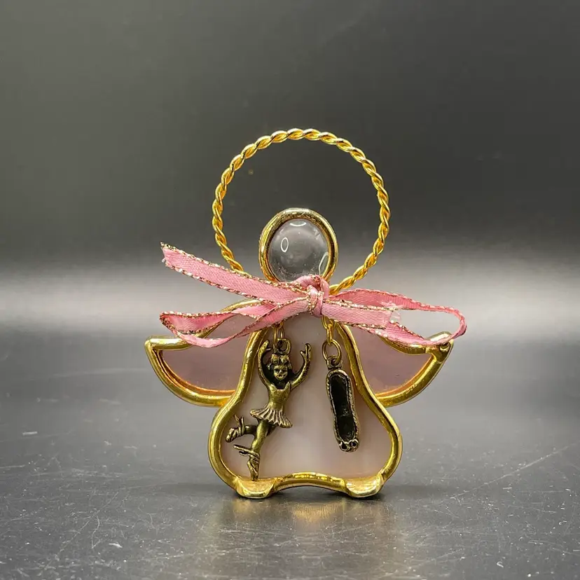 Pink Stained Glass Angel Ballerina Toe Shoe Dancer Vintage Miniature Figurine