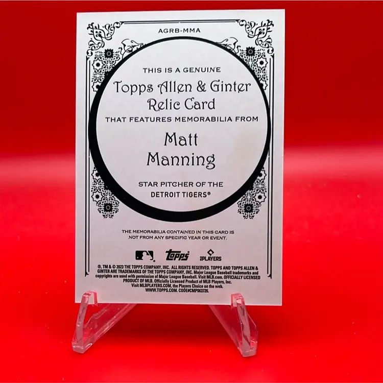 Matt Manning 2023 Topps Allen & Ginter Full Size Relic Detroit Tigers