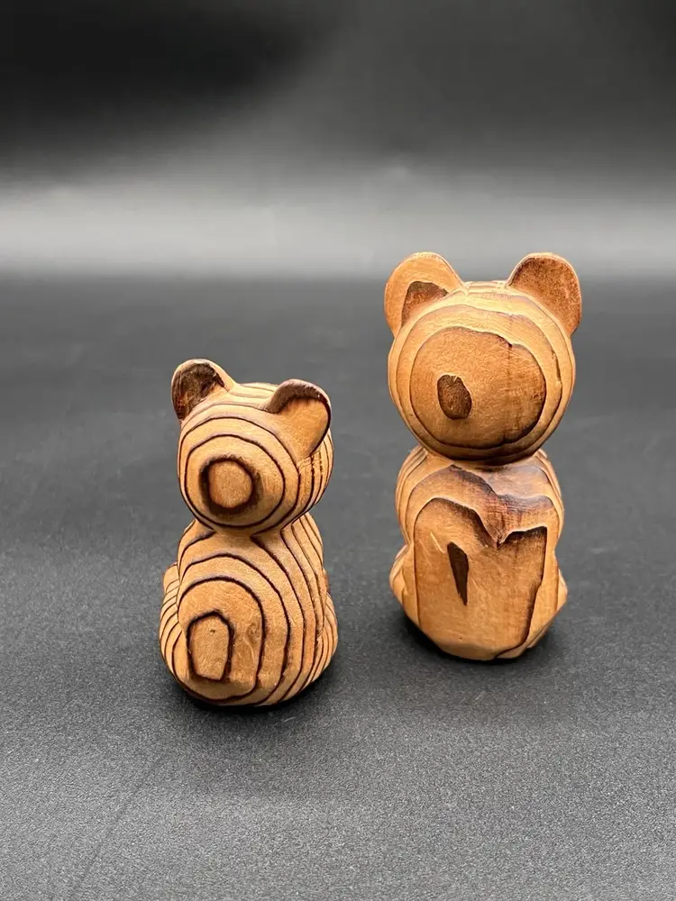 #17 Pair of Small Hand Carved Japanese Folk Art Ainu Kuma Bokko Wooden Bear Figurines 2"