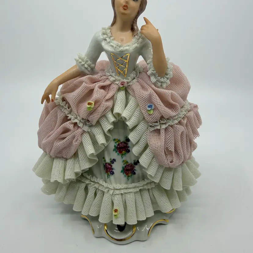 Vintage Sandizell Dresden Pink Lace Lady Figurine 7.25 ~ Germany