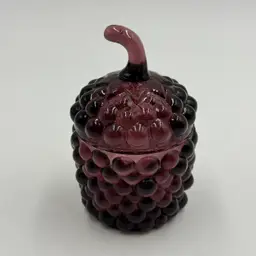 Purple Amethyst Glass Vintage Grape Bunch Shaped Lidded Jam Jar Trinket Dish