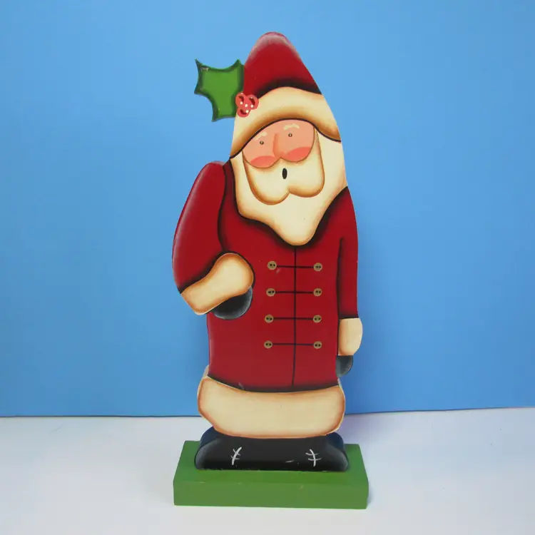 vintage hand painted wooden Santa decor
