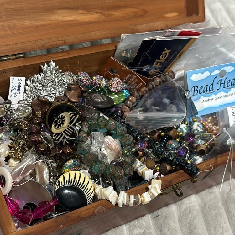 Treasure Chest Of Beads Includes Swarovski Glass Raku Czech And Some Vintage Buttons Over 5 Lbs Amazing 🤩
