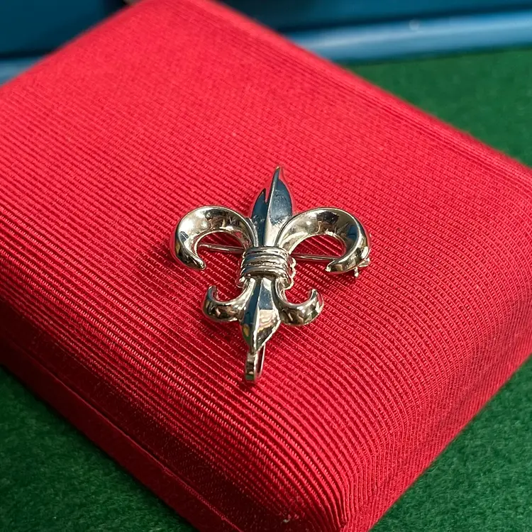 Fleur De Lis Brooch Pin Pocket Watch Hook Sterling 925 Silver