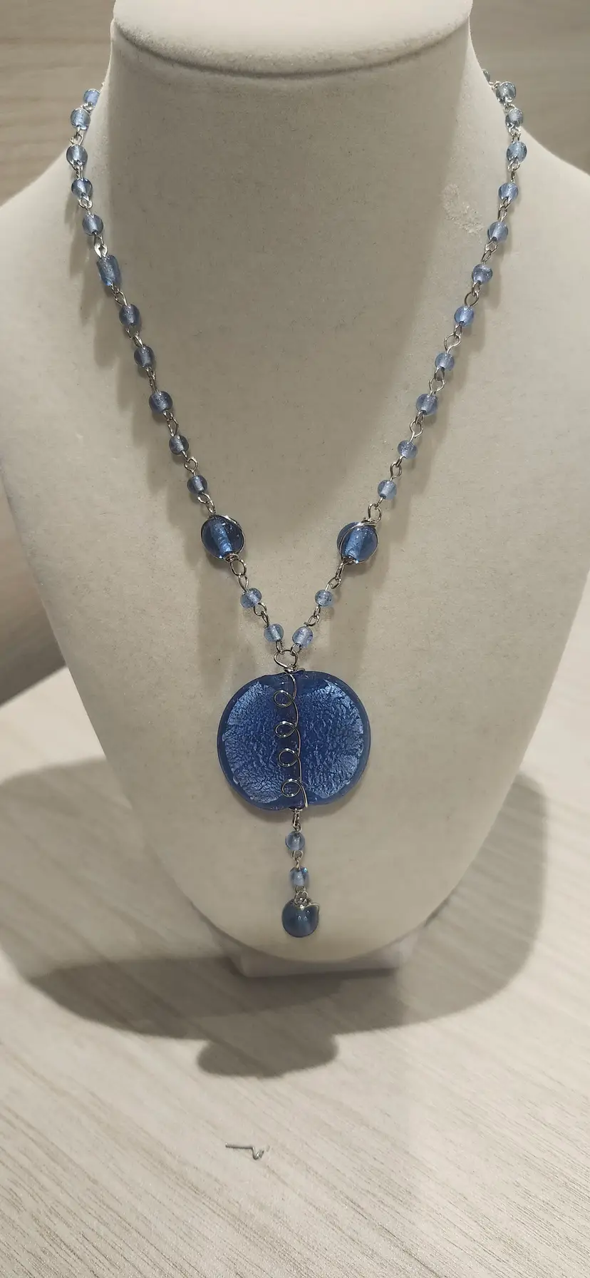 Vintage Blue Glass Bead Necklace