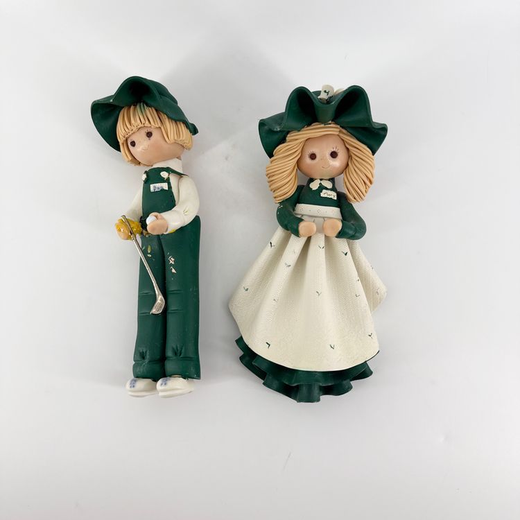 Vintage Pair 8.5" Bakery Belles Hand Made Clay Figurines 1991 AS IS