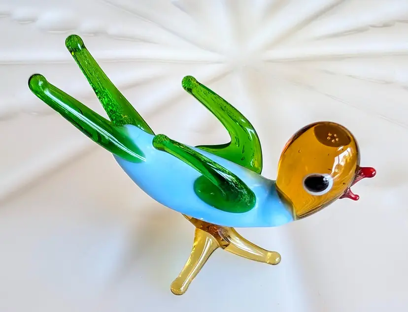 Lampwork Art Glass Amber & Blue Bird Miniature