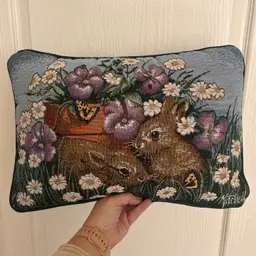 Vintage La France Home Bunny Rabbit Flower Pot Tapestry Pillow