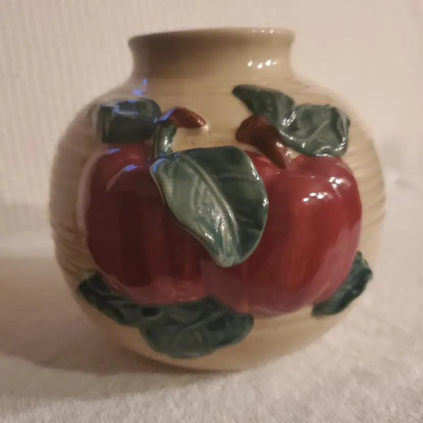 Vintage Pottery Tan 3D Apples Vase