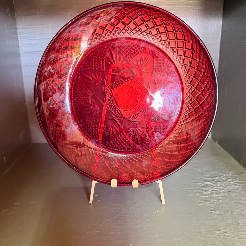 Vintage Cristal D'Arques Durand Ruby Red Bread Salad Plate France 8” $6each