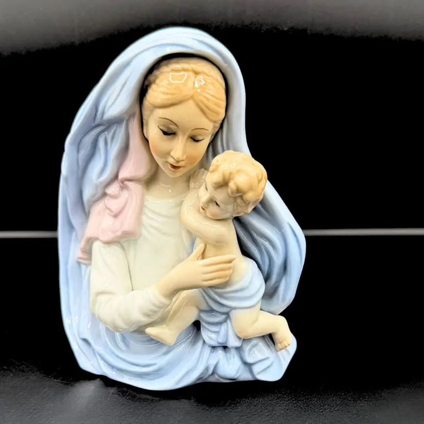 Vintage Lefton Madonna & Child Figurine Porcelain Mary Baby Jesus Religious Bust