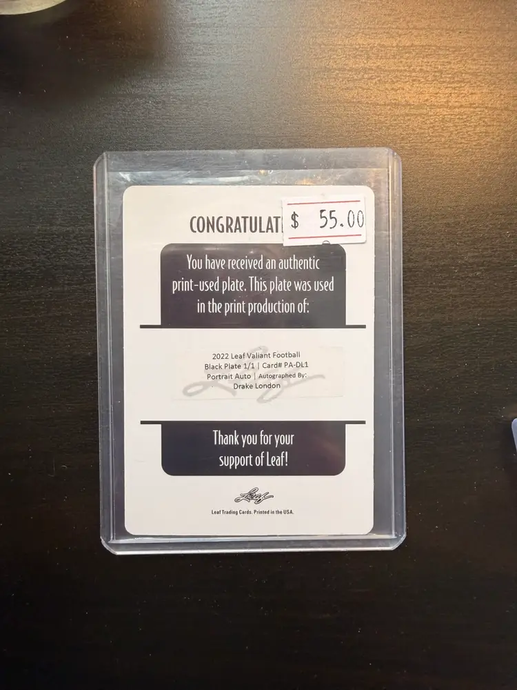 Drake London 2022 Leaf Valiant Football Printing Plate Auto 1/1