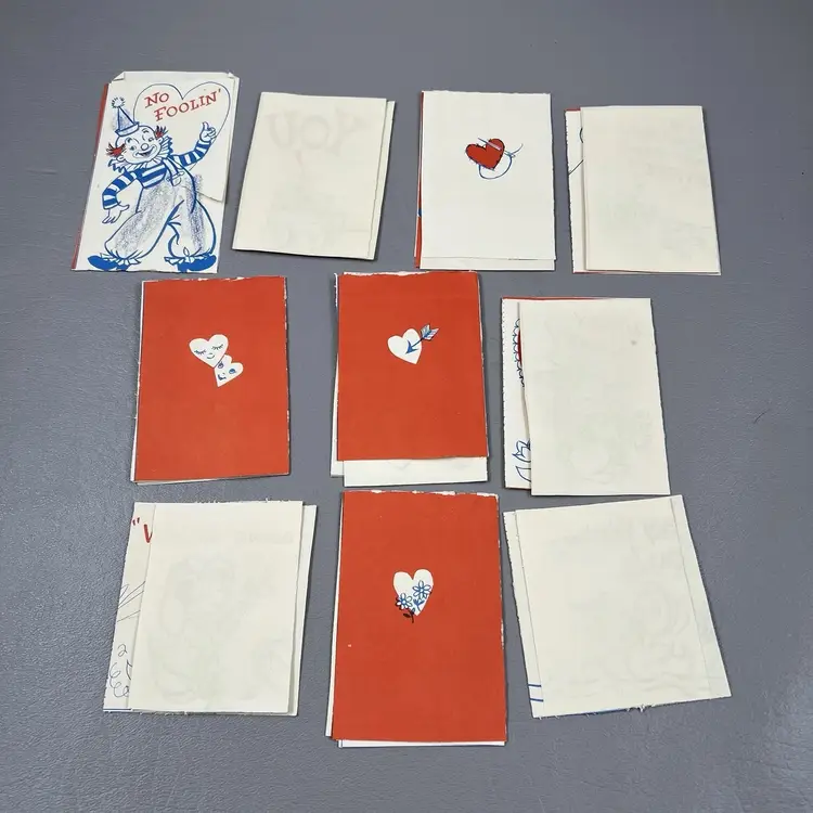 Vintage Lot Of 10 Paper Coloring Valentine Cards Assorted Characters Girls Boys