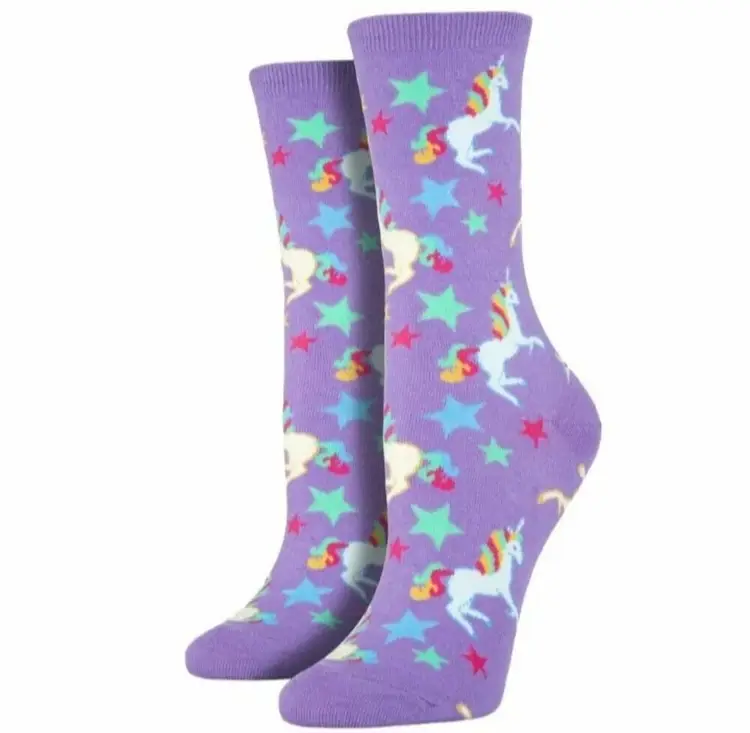 Socksmith Unicorns & Stars Purple Women's Crew Socks   One Size fits most