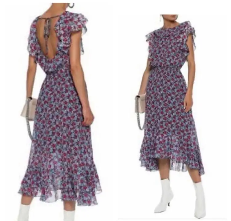 NWT ROBERT RODRIGUEZ Juliette Floral Print Open Back Midi Dress Size 6