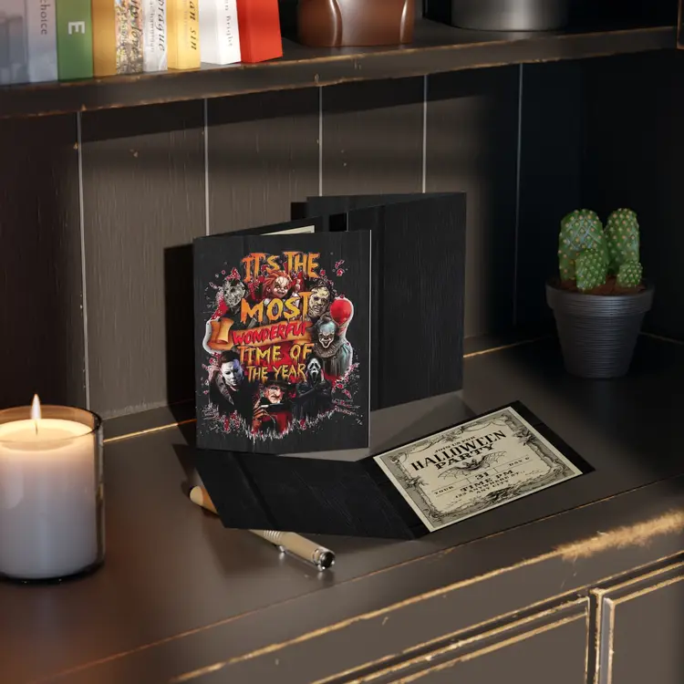 Custom Handmade Halloween Party Invitation Cards Black Red