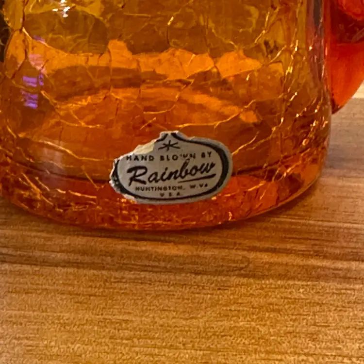 Vintage Rainbow Amberina Crackle Glass Pitcher