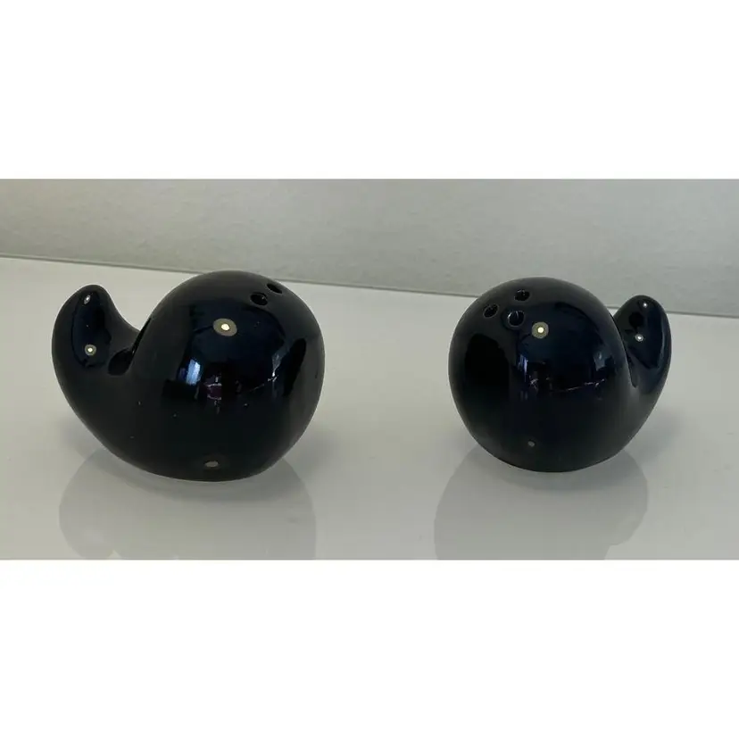 Black Whale Ceramic Salt and Pepper Shakers with plastic stoppers