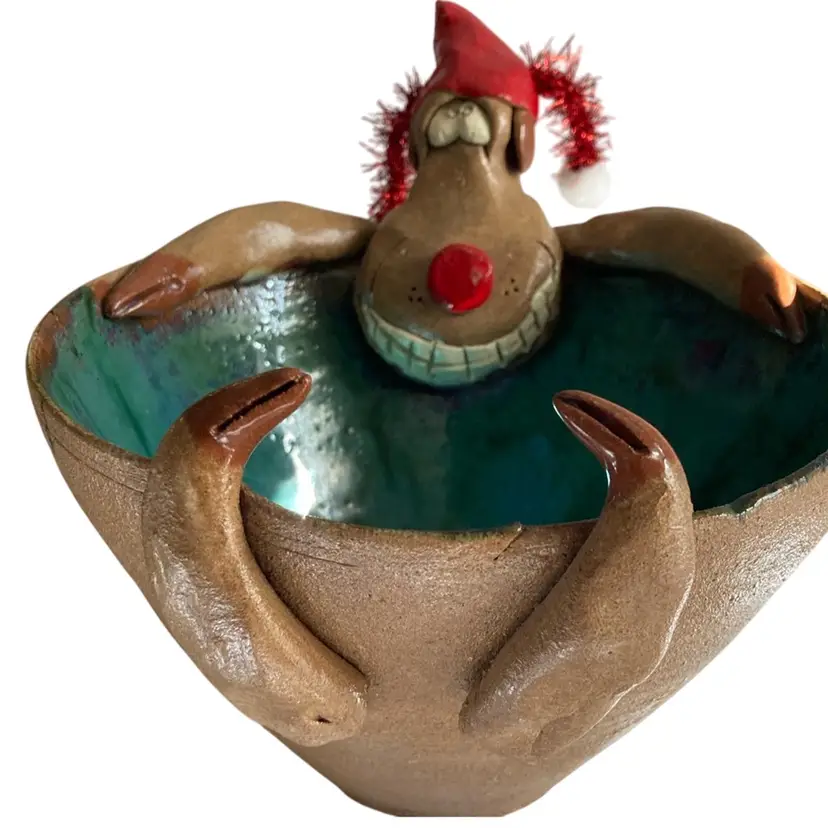 Bill Hicks Studio Pottery Of Reindeer Bowl