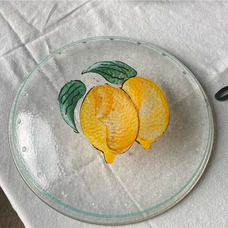 Hand Painted Lemons Glass Plate 8.5”