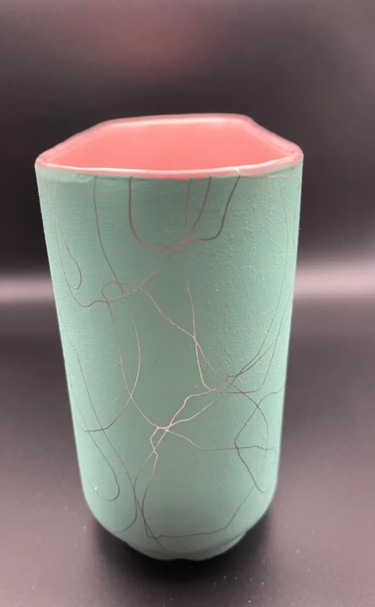 Mid-Century Modern MCM Atomic Turquoise Shawnee Pottery Spaghetti Motif Planter Vase